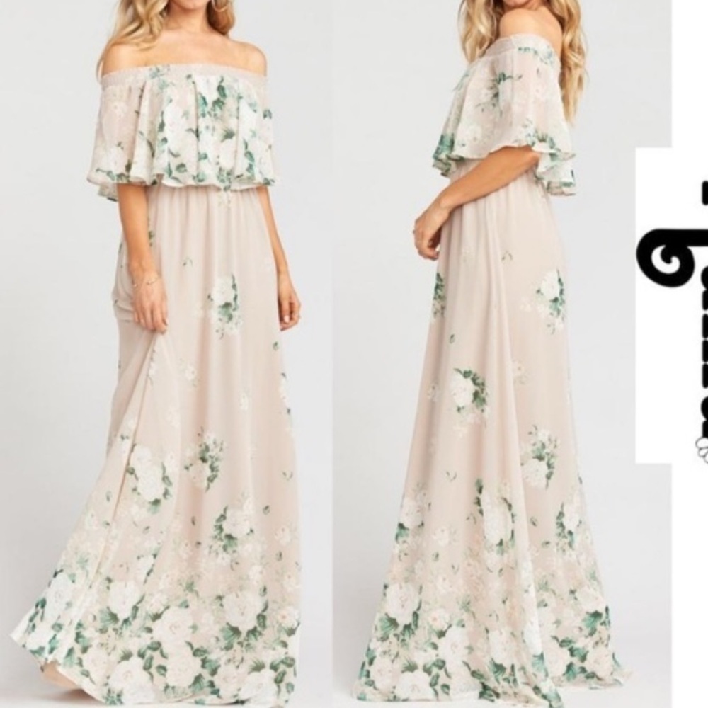 Show Me Your MUMU Weddings Square/ Off Shoulder Floral Cream Maxi Dress- Size M